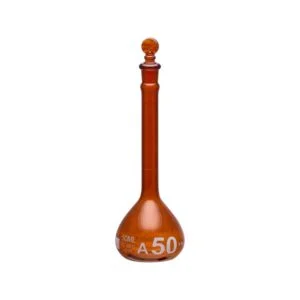 Amber Volumetric Flask-ASTM, Narrow Mouth With Glass